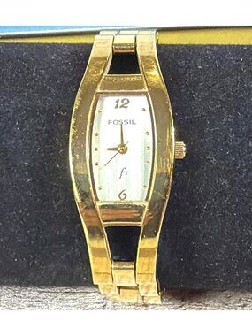 VTG 2007 Fossil F2 Gold-Tone Watch ES-9172 Full Set New Battery Works Horse Tin